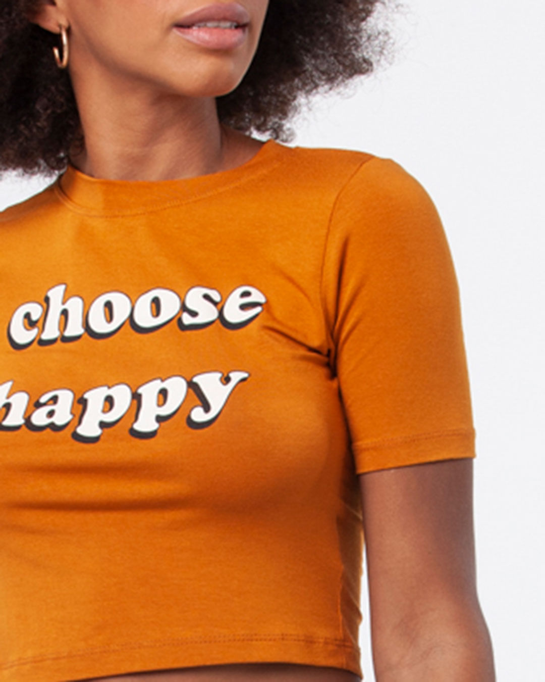 Camiseta-Feminina-Cropped-Choose-Happy-Amarelo