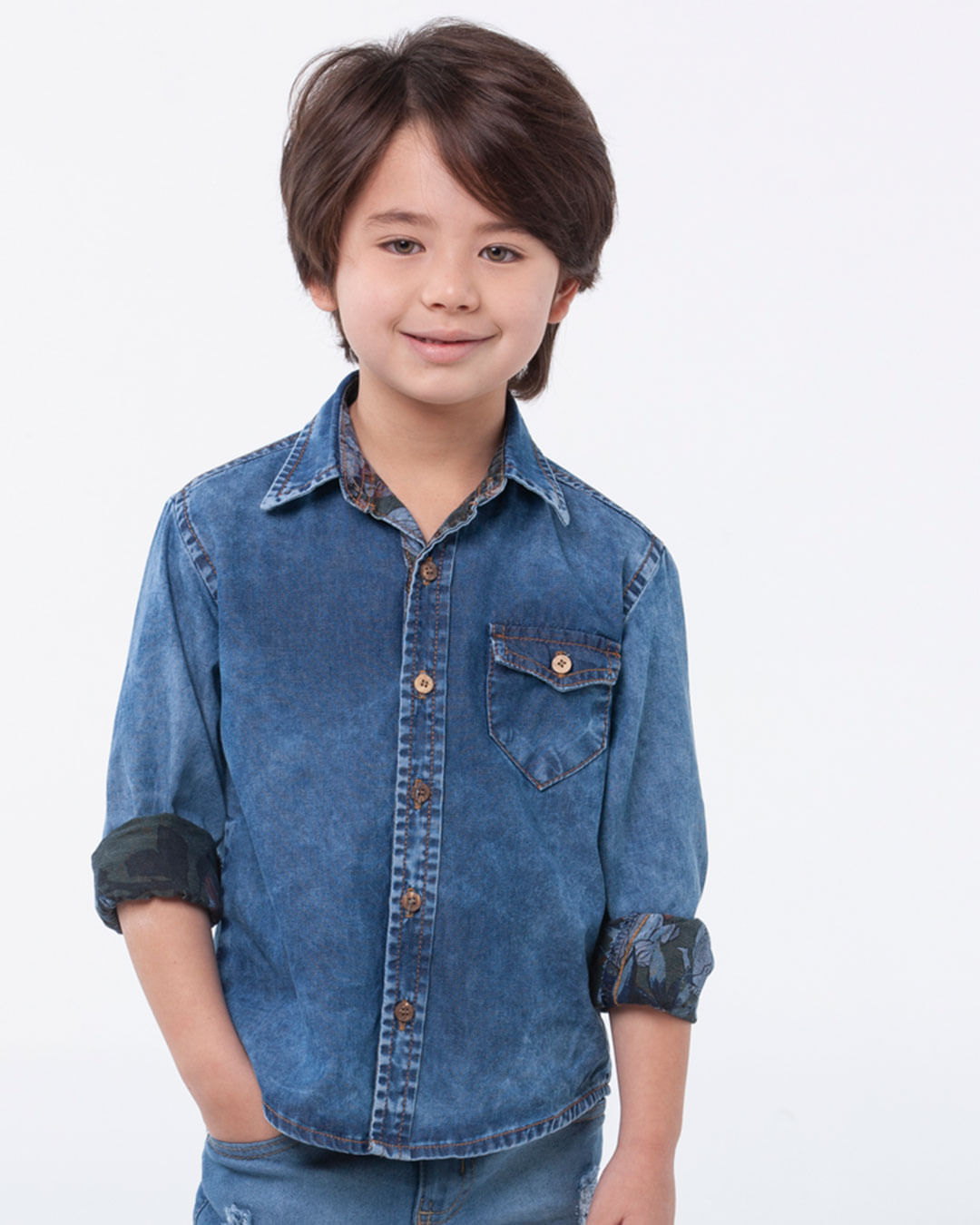 Camisa-Jeans-Infantil-Manga-Longa-Forro-Estampado-Azul
