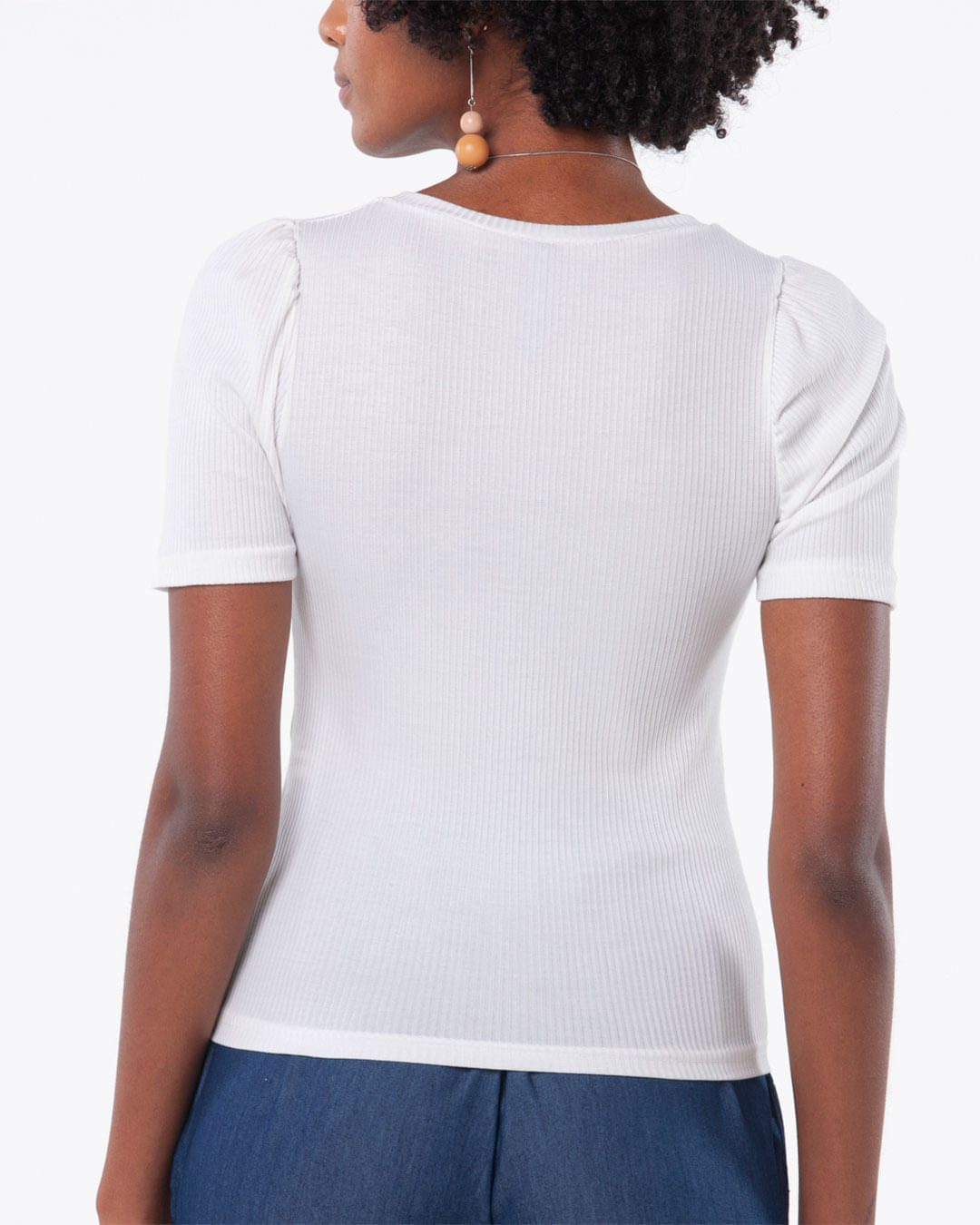 Camiseta-Feminina-Lisa-Malha-Canelada-Manga-Bufante-Branco