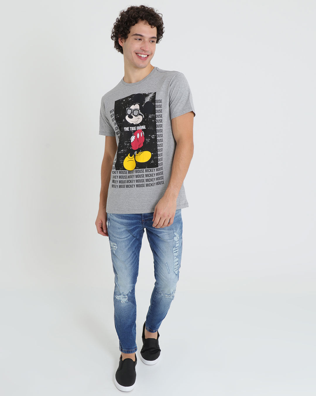 Camiseta-Masculina-Manga-Curta-Mickey-Mouse-Disney-Cinza