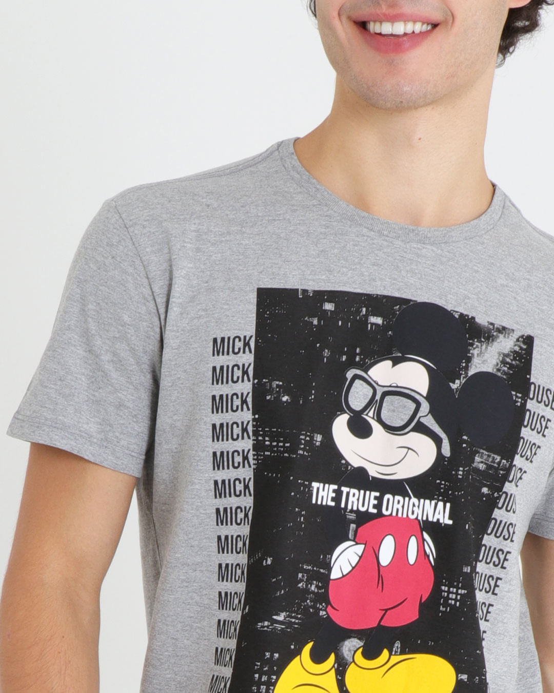 Camiseta-Masculina-Manga-Curta-Mickey-Mouse-Disney-Cinza