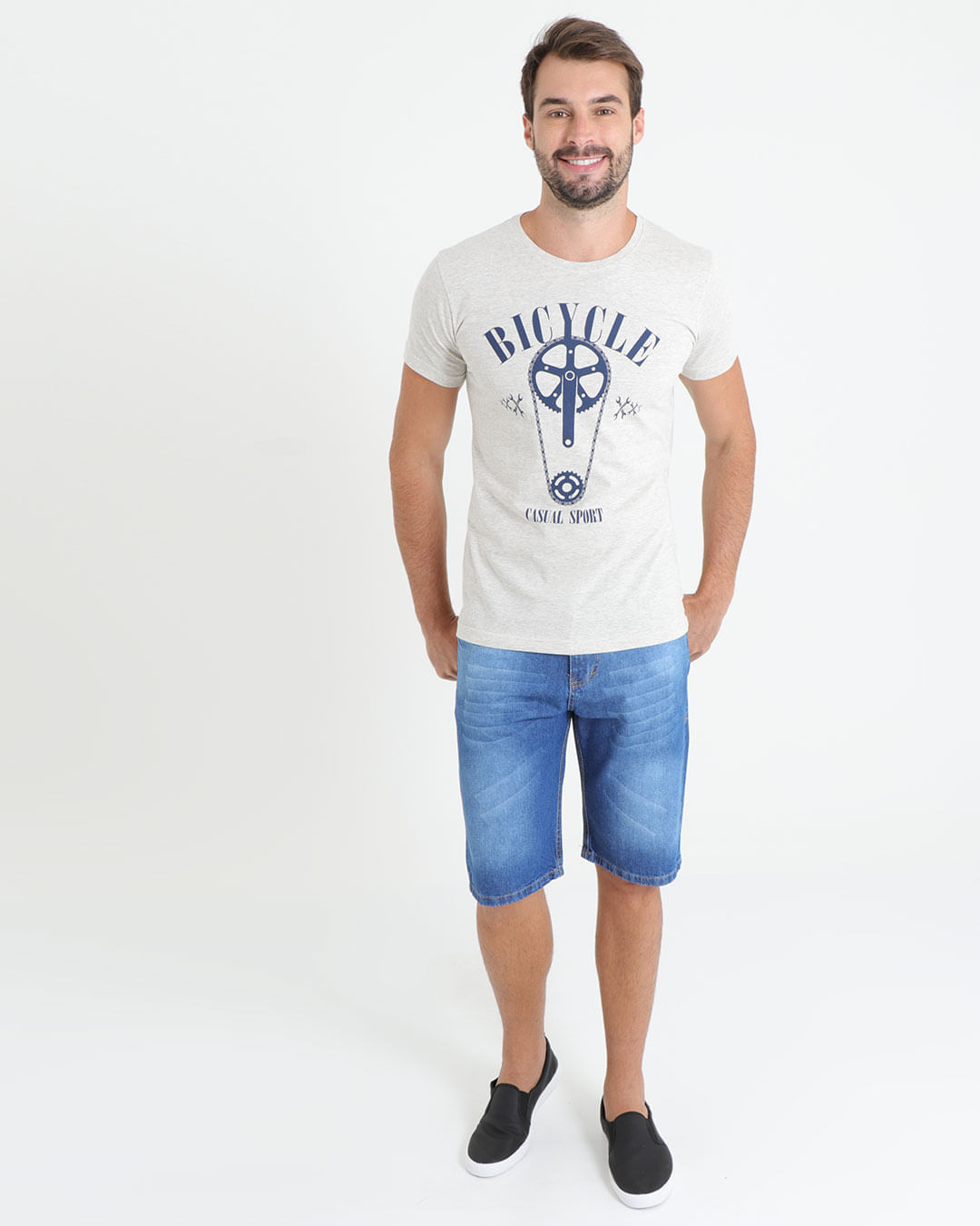 Camiseta-Masculina-Manga-Curta-Estampada-Casual-Sport-Cinza-Claro