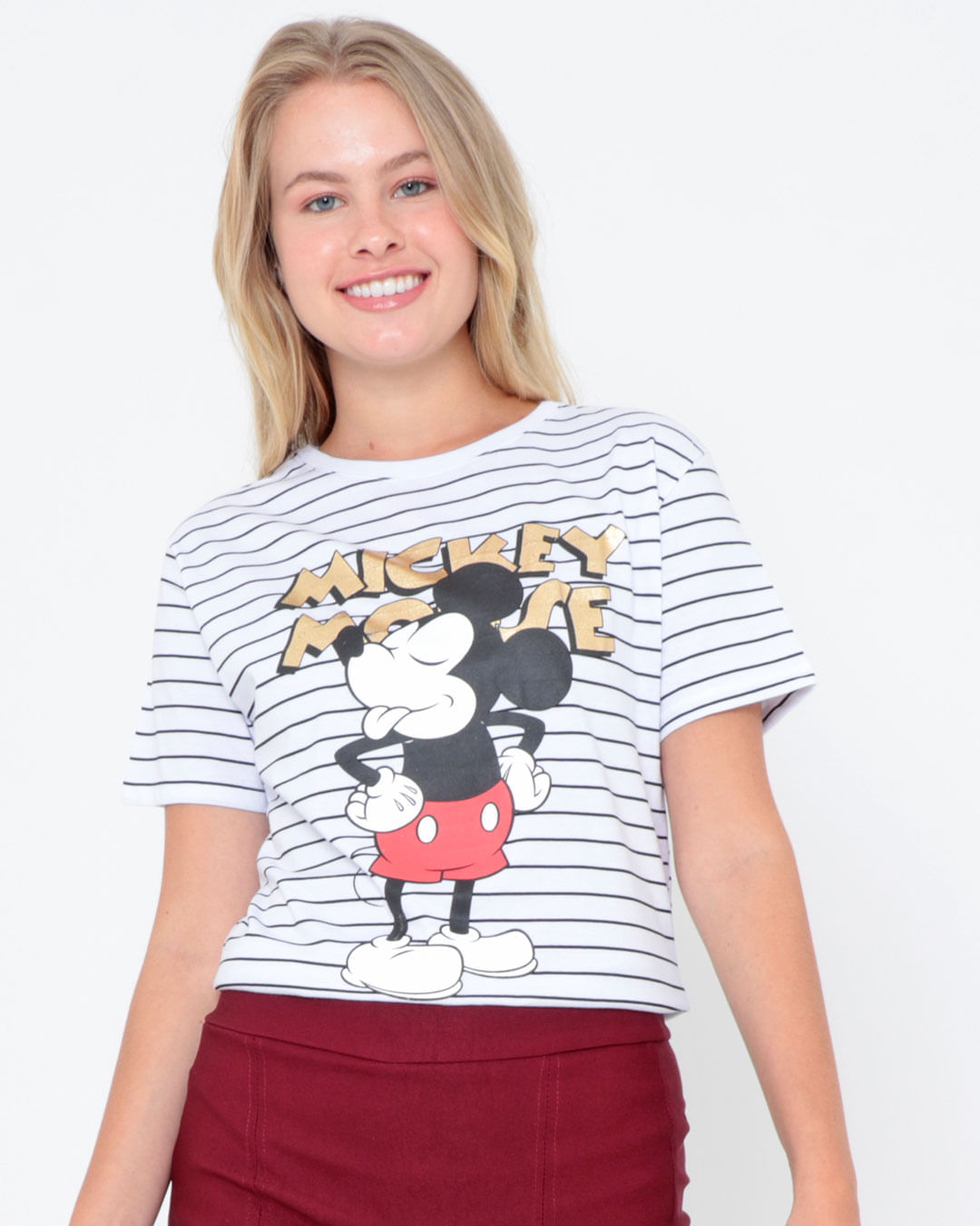 Camiseta-Over-Size-Listrada-Mickey-Disney-Branca