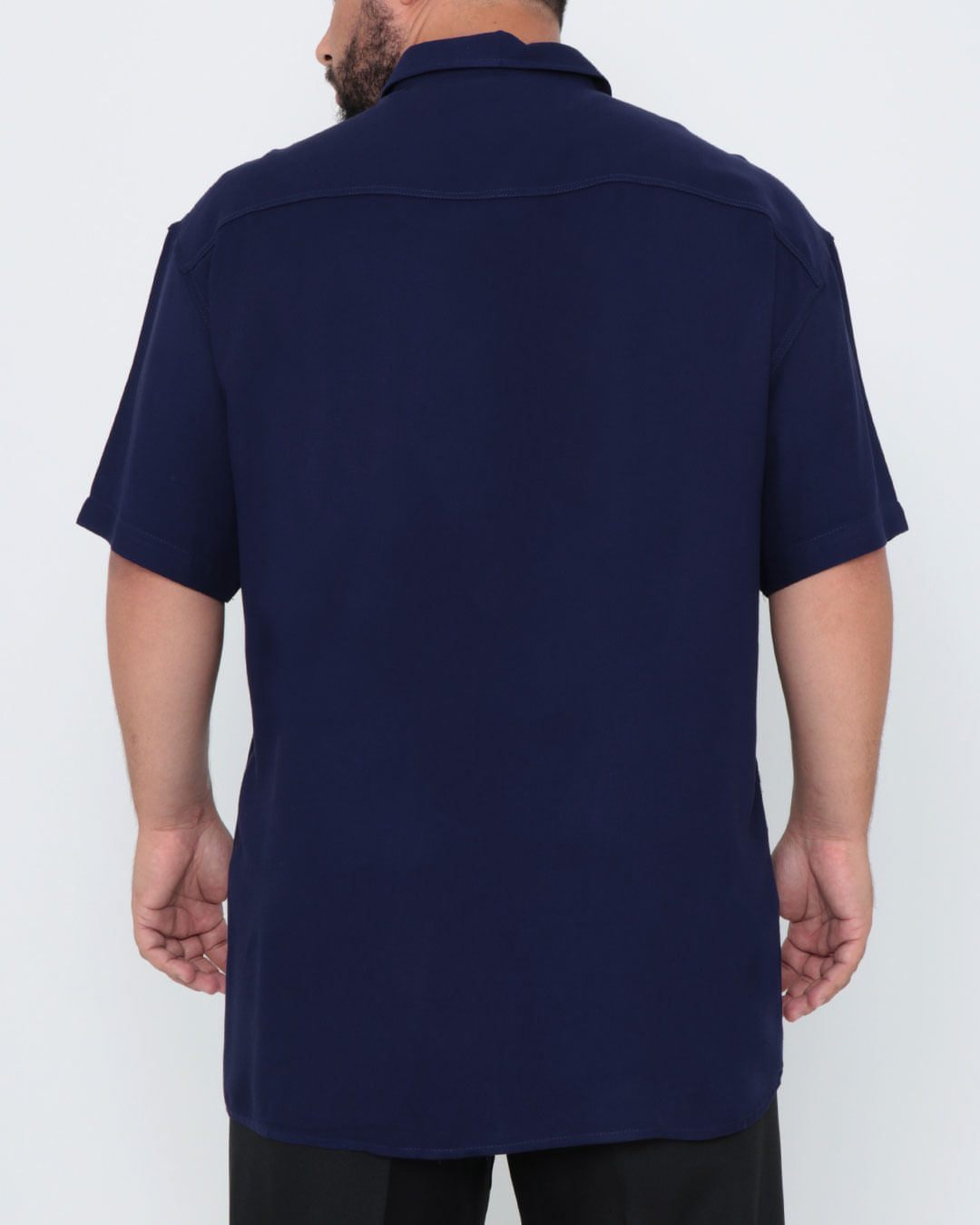 Camisa-Masculina-Plus-Size-Manga-Curta-Azul-Marinho