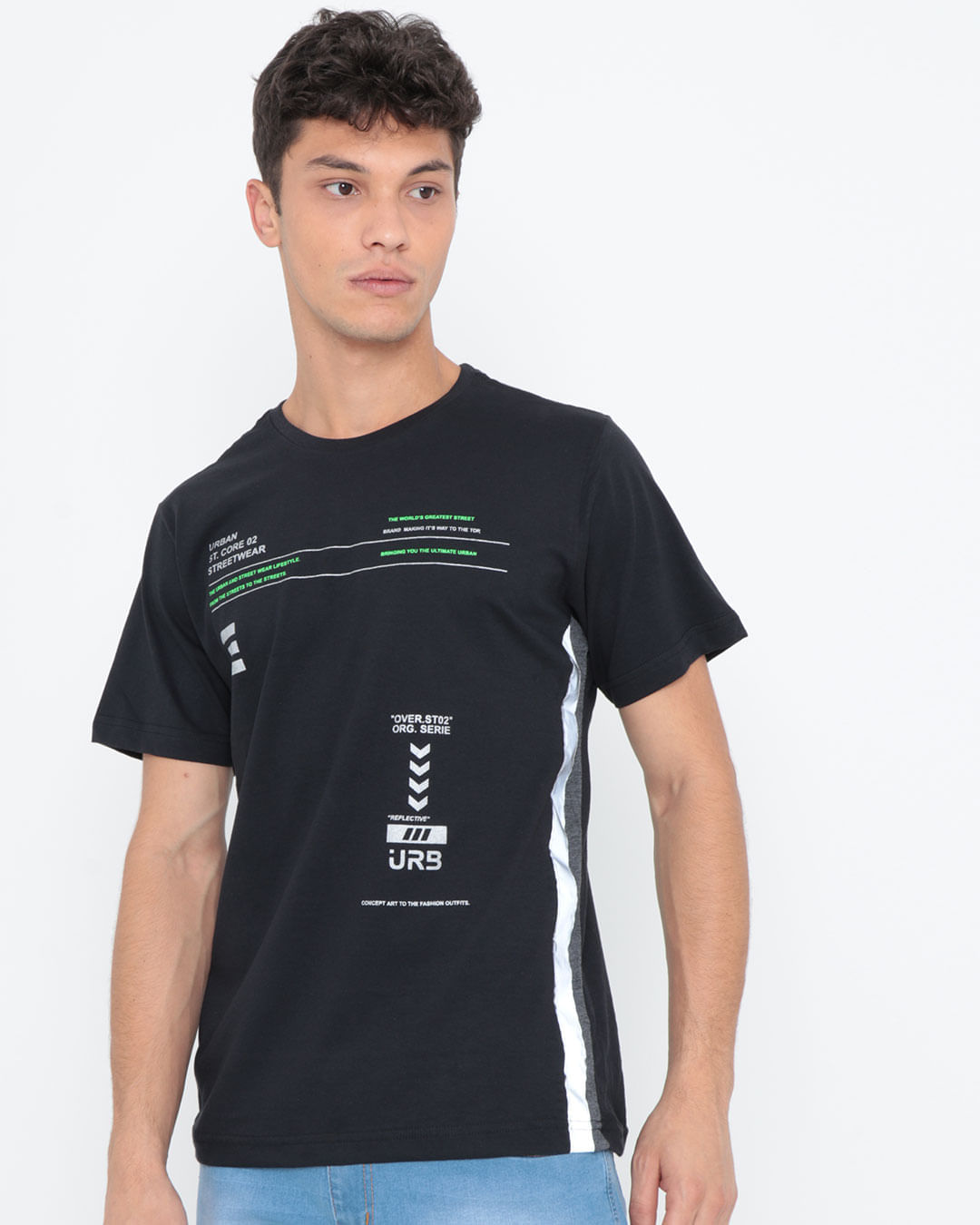 Camiseta-Manga-Curta-Tira-Refletora-Preta