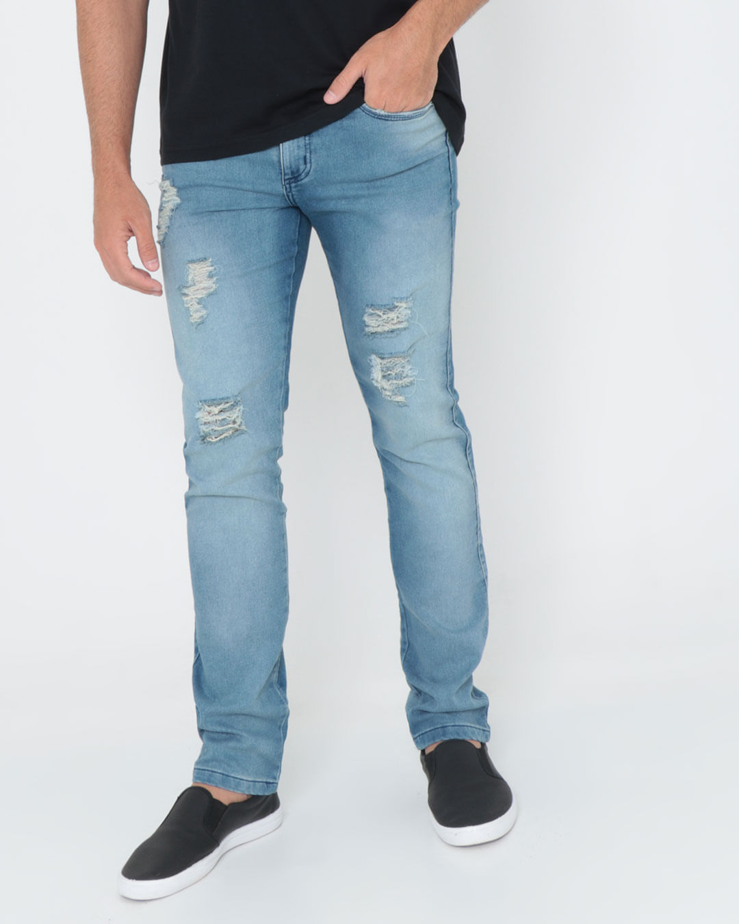 Calca-Jeans-Moletinho-Masculina-Reta-Destroyed-Azul