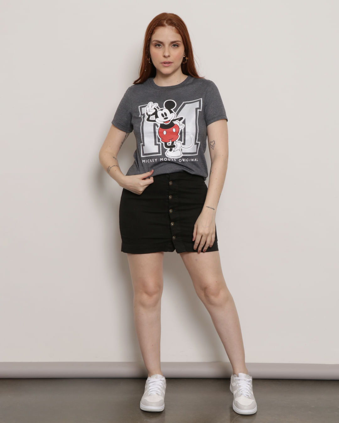 Camiseta-Feminina-Manga-Curta-Disney-Mickey-Mescla-Cinza