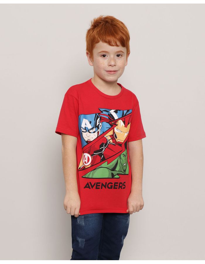 Camiseta-Infantil-Manga-Curta-Estampa-Os-Vingadores-Marvel-Vermelha