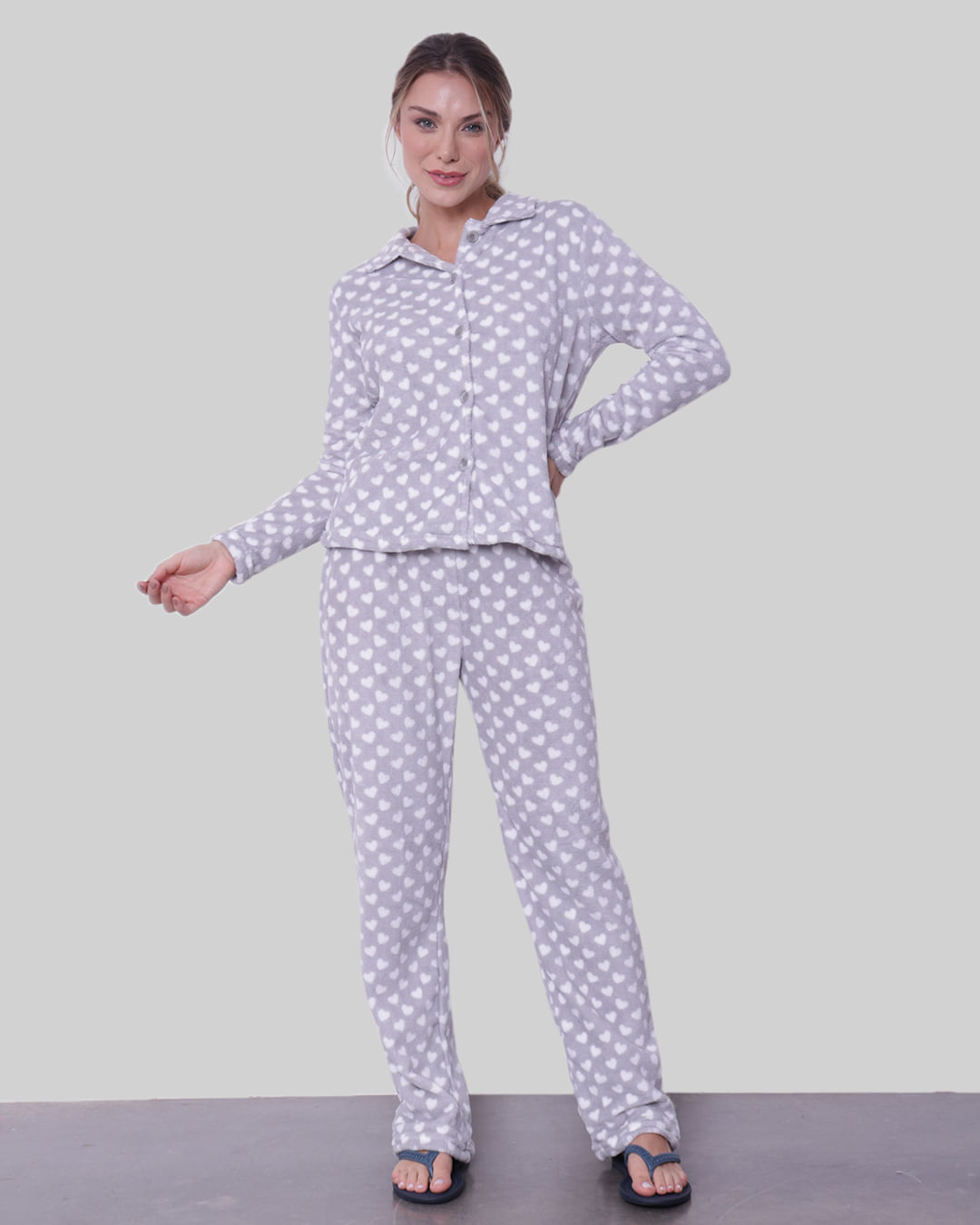 Pijama-Soft-Abertfrontal-Coracoes---Cinza-Claro