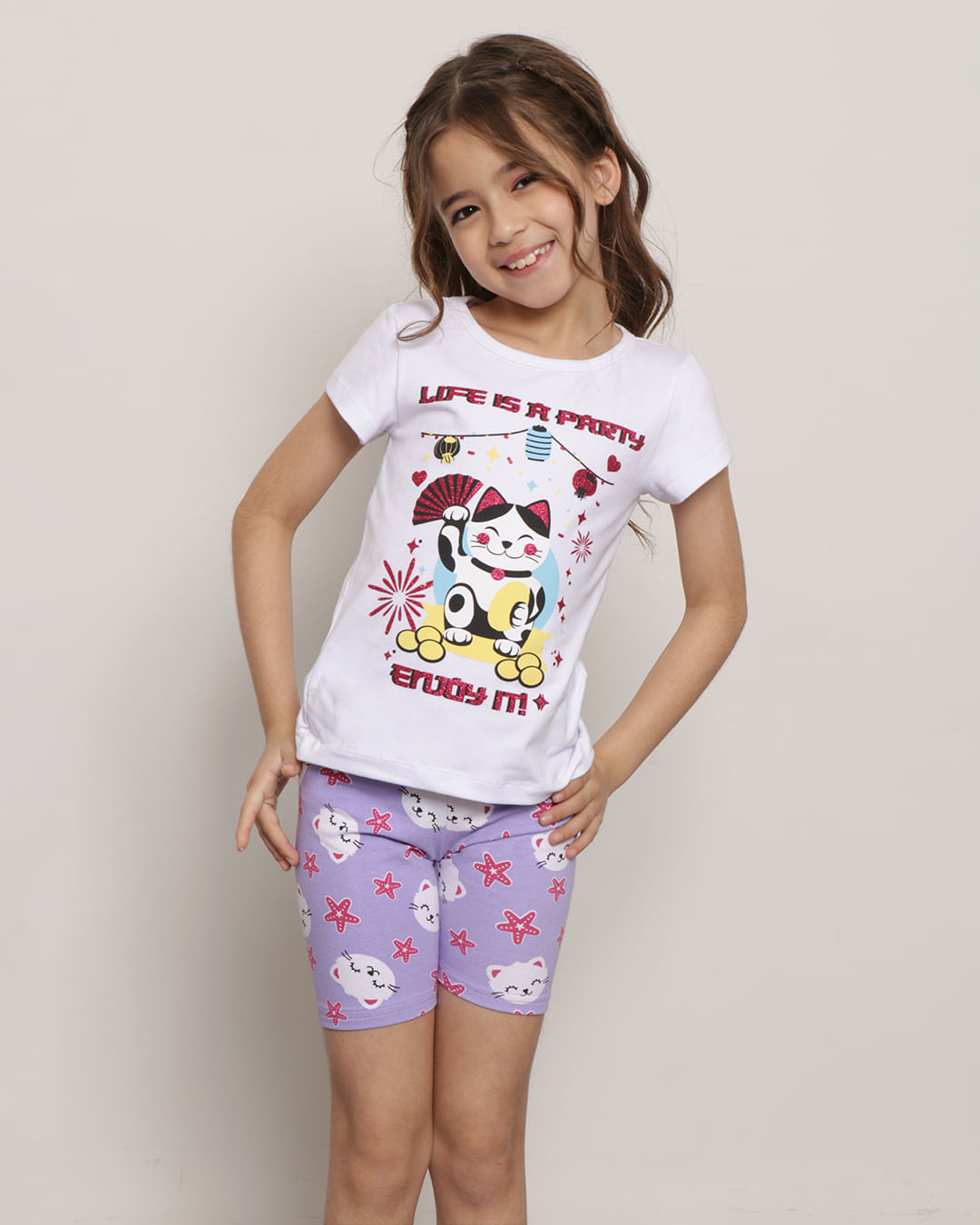 Camiseta-Infantil-Manga-Curta-Estampa-Gato-Branca