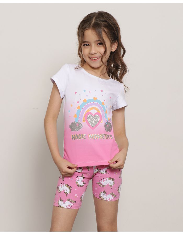 Camiseta-Infantil-Manga-Curta-Estampa-Arco-Iris-Branca