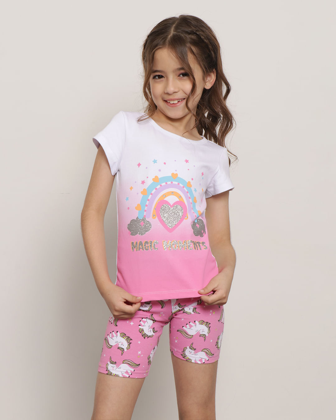 Camiseta-Infantil-Manga-Curta-Estampa-Arco-Iris-Branca