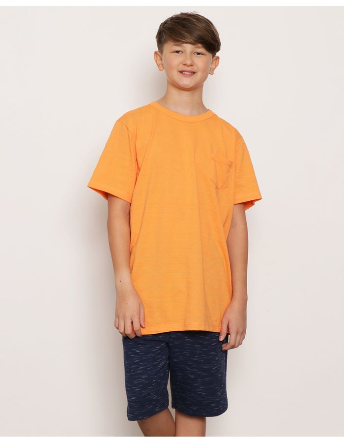 Camiseta-Juvenil-Texturizada-Com-Bolso-Laranja