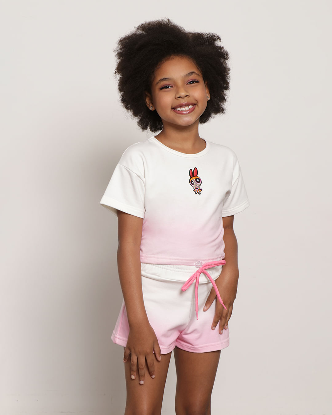 Camiseta Infantil Cropped Estampa Bordada As Meninas Super Poderosas Branca