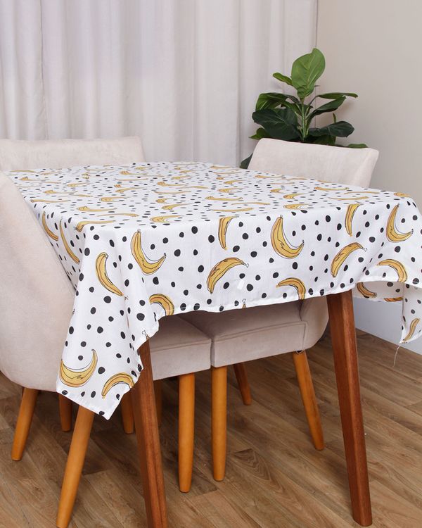 Toalha de Mesa Quadrada 140cm x 140cm Estampa Bananas Branca Teka UN