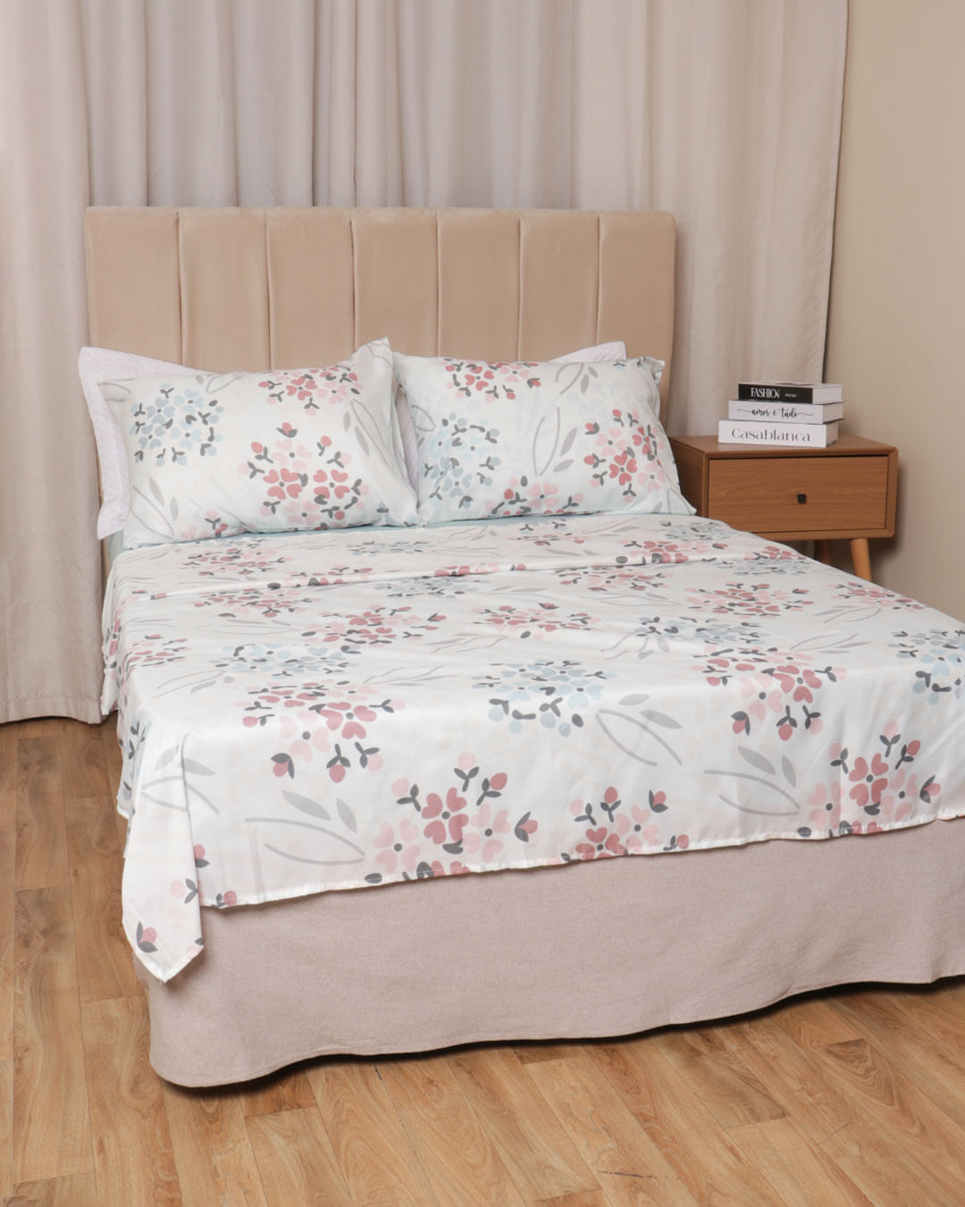 Jogo-De-Cama-Queen-Micro----4-Pecas---Branco-Floral