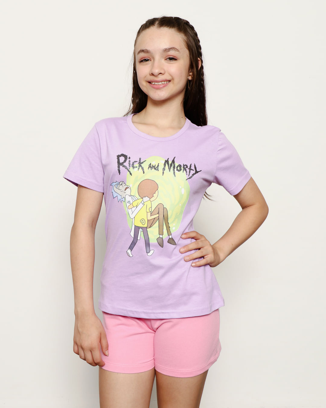 Camiseta-Juvenil-Menina-Warner-Rick-e-Morty-com-Estampa-Frente-Lilas