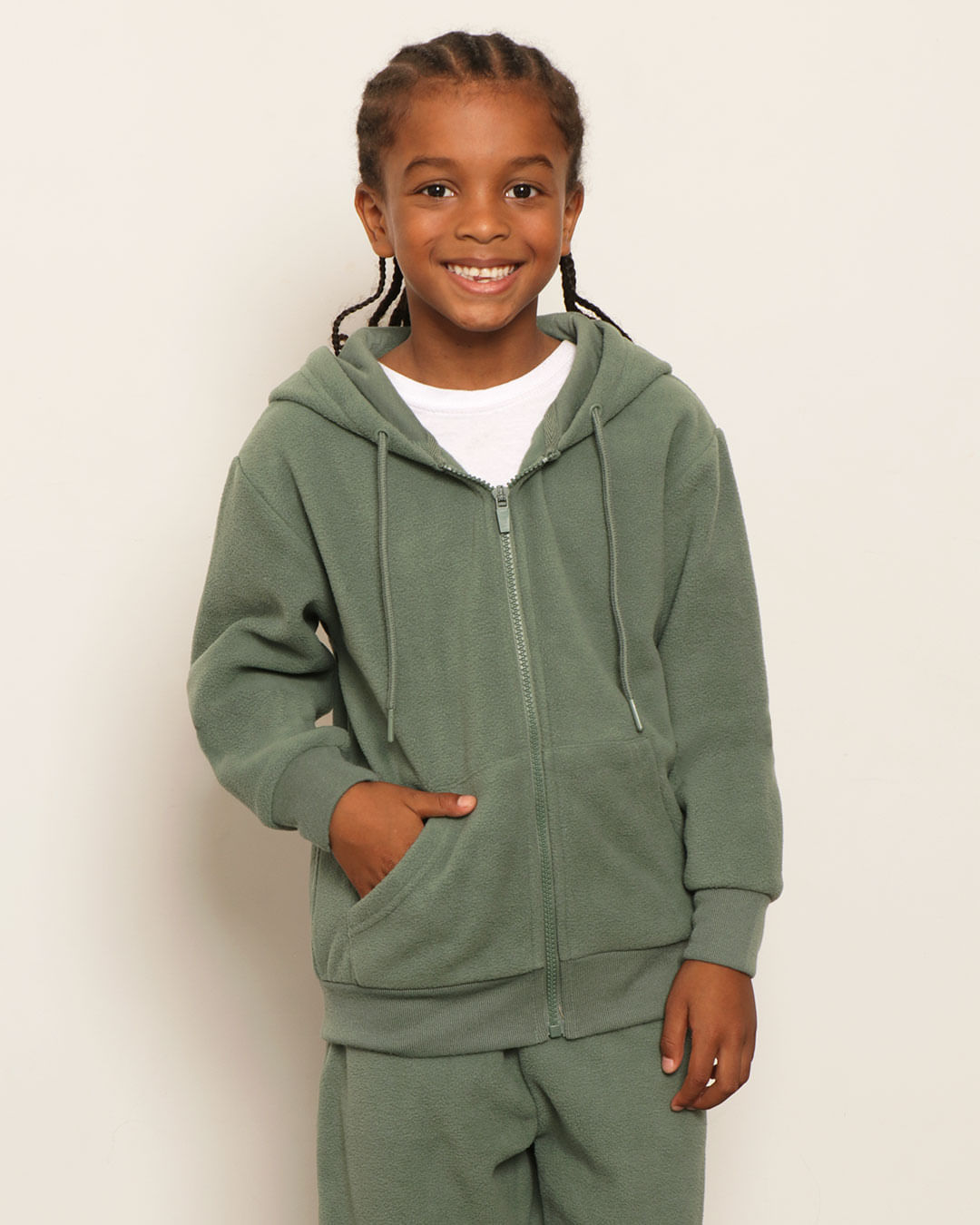 Jaqueta Infantil Fleece Com Capuz Verde