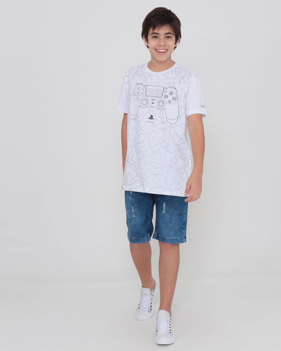 Camiseta-Juvenil-Estampada-Playstation-Gangster-Branca