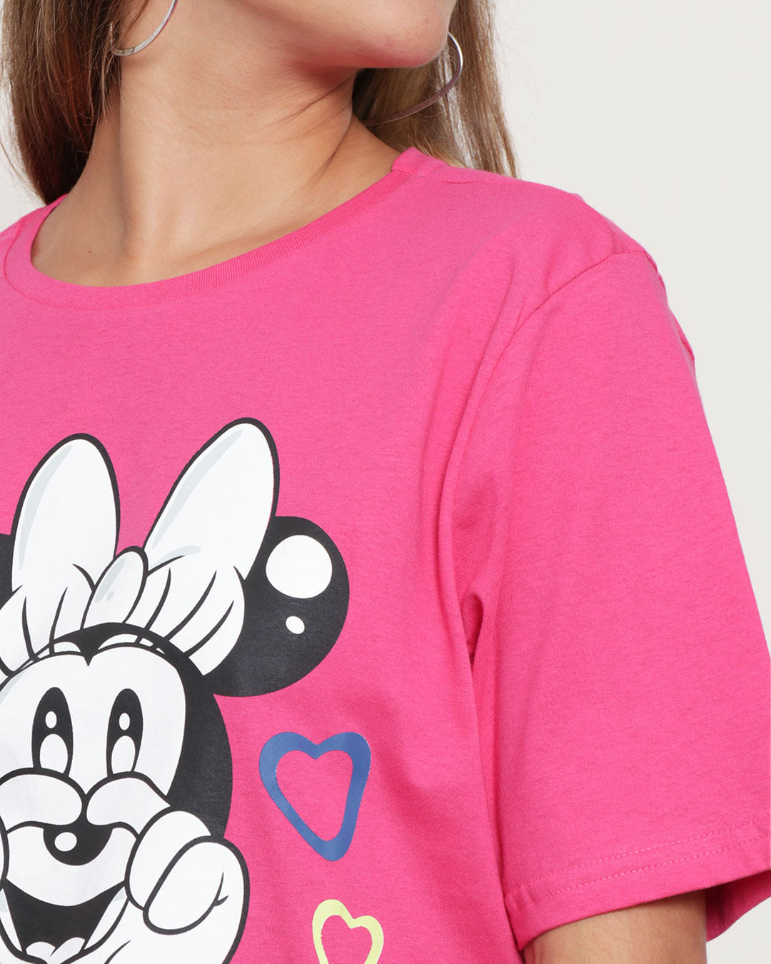 Camiseta-Feminina-Disney-Minnie-Manga-Curta-Estampa-Frontal-Rosa