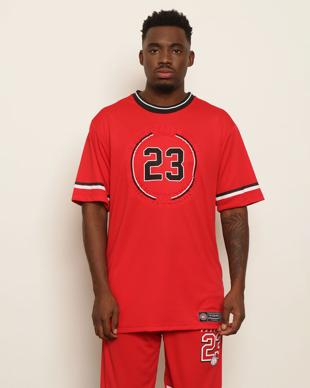 Camiseta Masculina Esportiva Estampa Com Recortes Manga Curta Vermelha