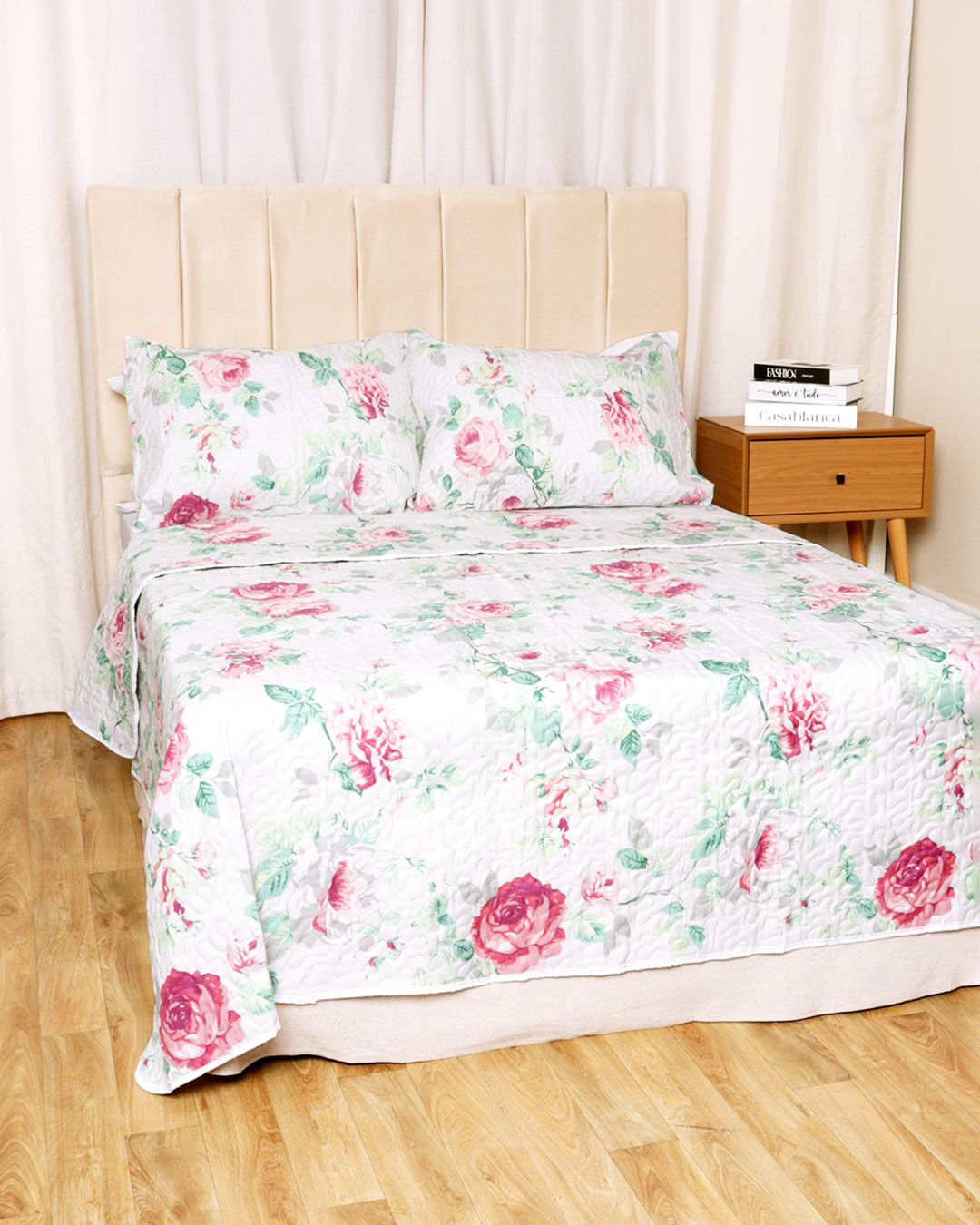 Kit-Colcha-Casal-Ultrassonica---Cinza-Floral