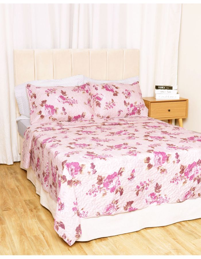 Kit-Colcha-Casal-Ultrassonica---Rosa-Floral