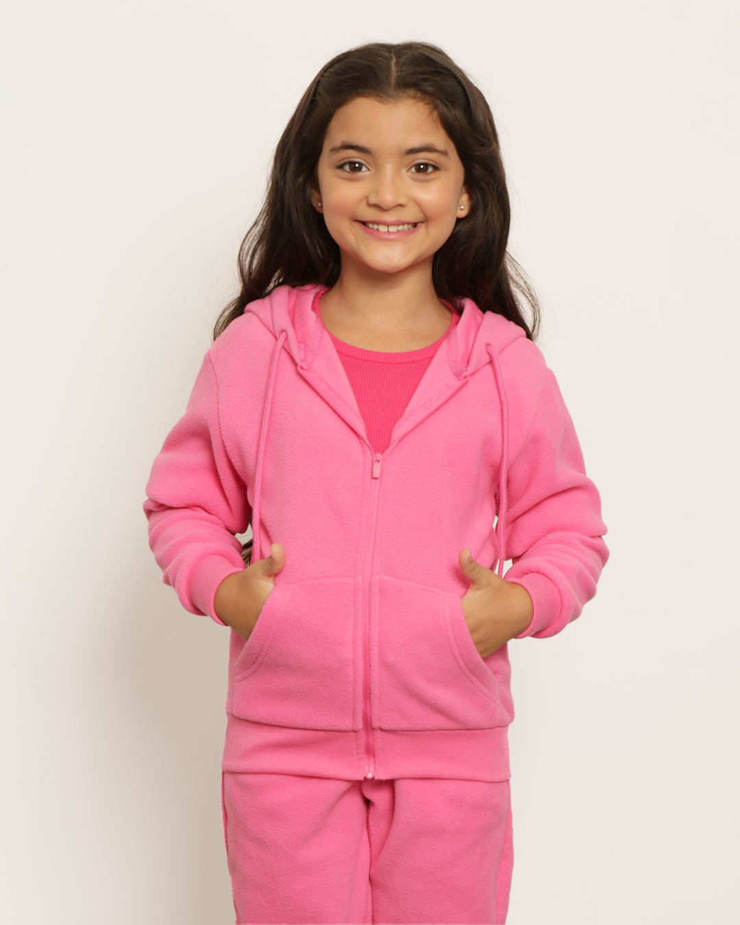 Jaqueta Infantil Fleece Com Capuz Rosa