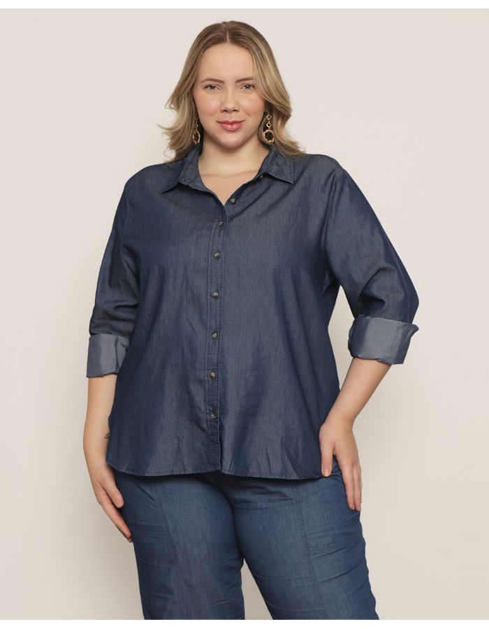 Camisa-Plus-Size-Feminina-Manga-Longa-Liocel-Mullet-Azul