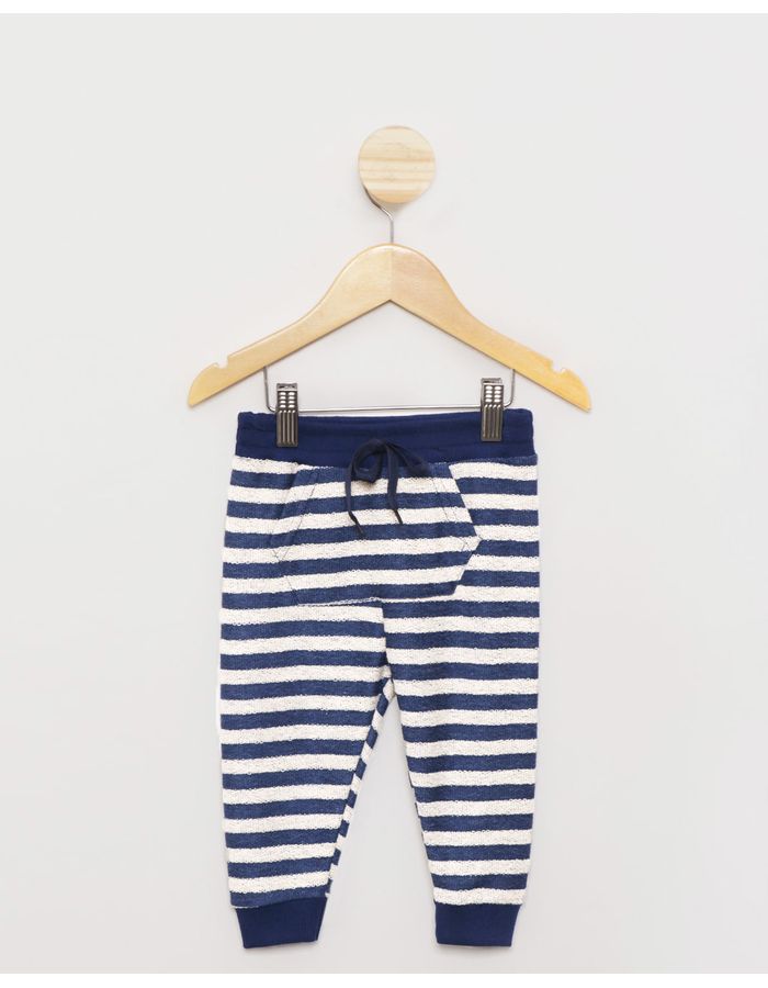 Calca-Bebe-Moletinho-Listrada-Bolso-Jogger-Azul-