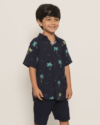 Camisa-Infantil-Estampado-Tropical-Gola-Dobravel-Marinho