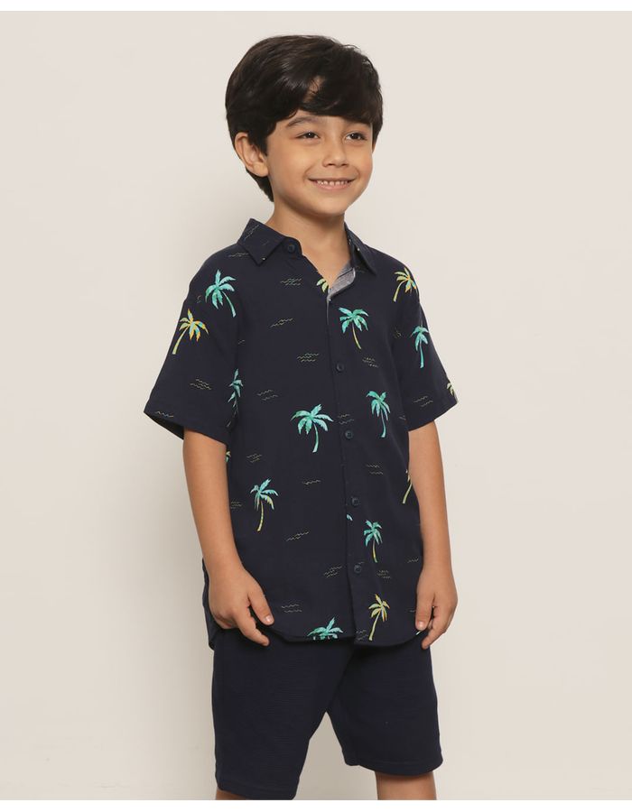 Camisa-Infantil-Estampado-Tropical-Gola-Dobravel-Marinho