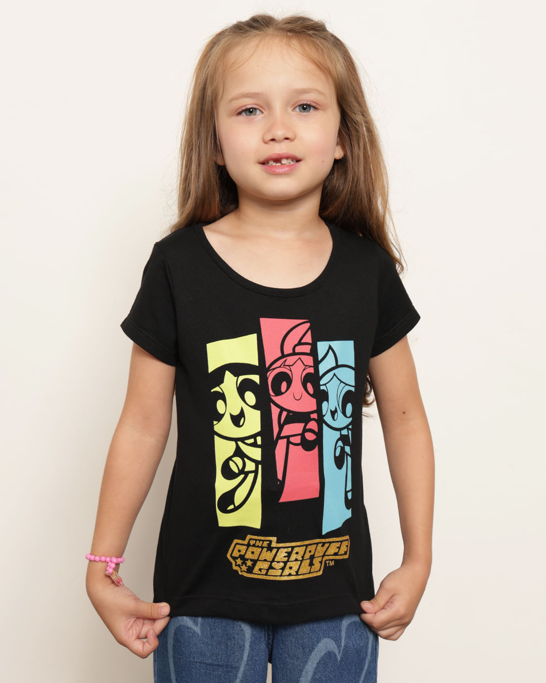 Camiseta Infantil Meninas Super Poderosas Manga Curta Preta