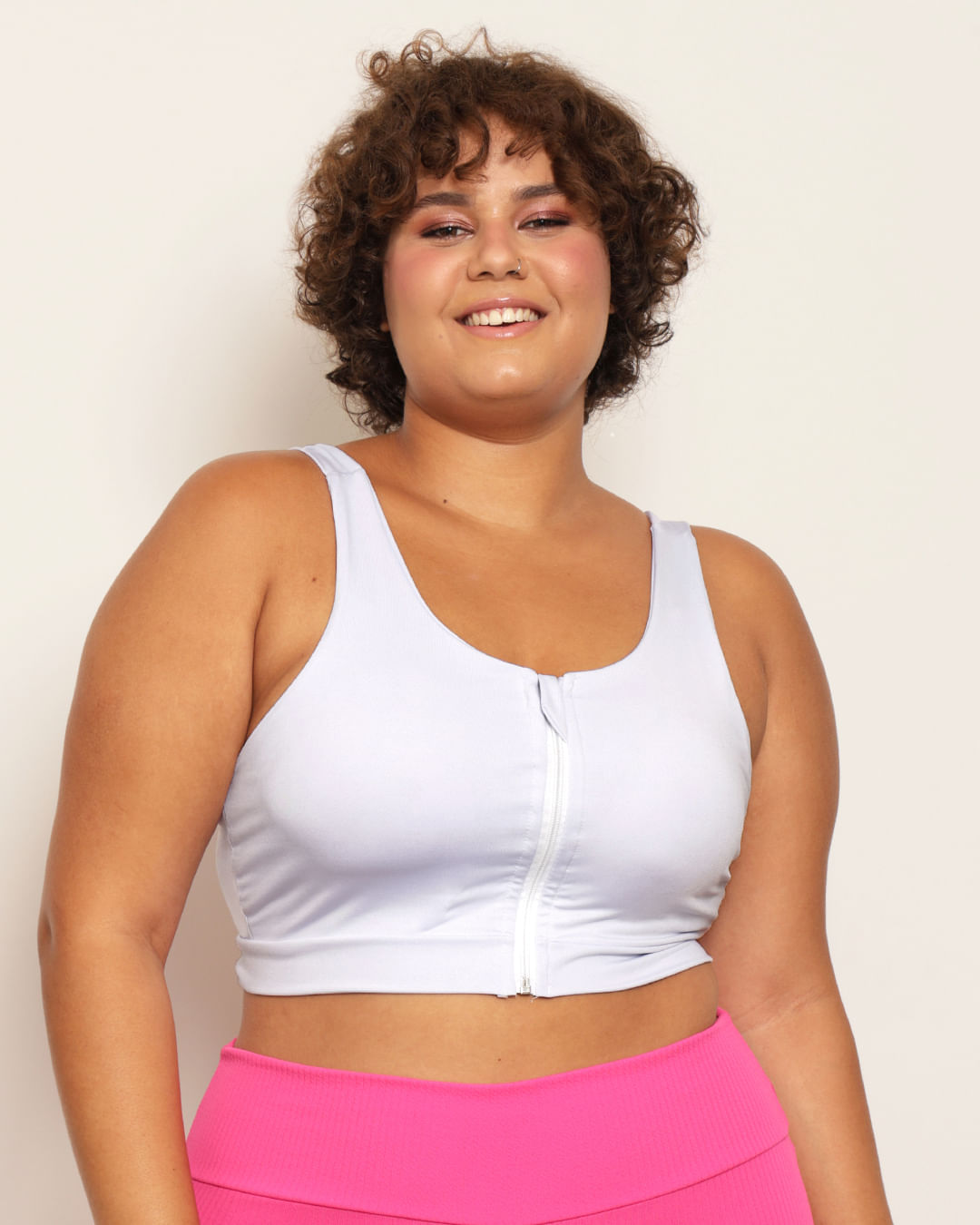Top Plus Size Feminino Fitness Com Zíper Branco