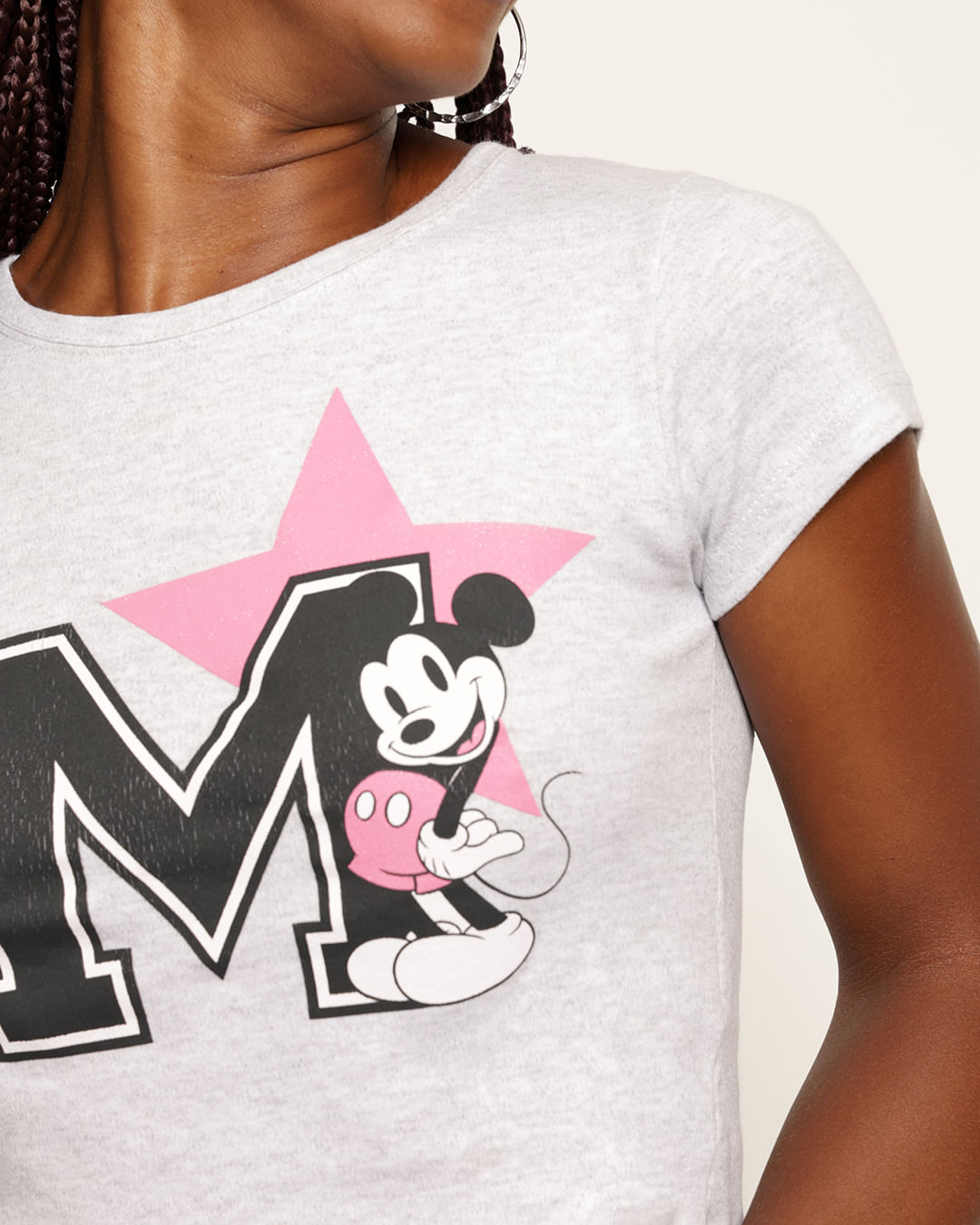 Camiseta-Feminina-Cropped-Disney-Mickey-Manga-Curta-Cinza