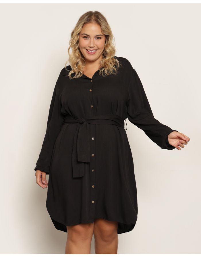 Chemise-Feminino-Plus-Size-Manga-Longa-Preta