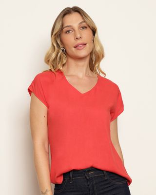 Blusa-Feminina-Manga-Curta-Viscose-Vermelha