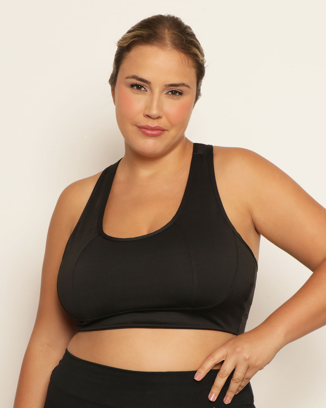 Top Plus Size Feminino Fitness Fitter Nadador Recorte Preto