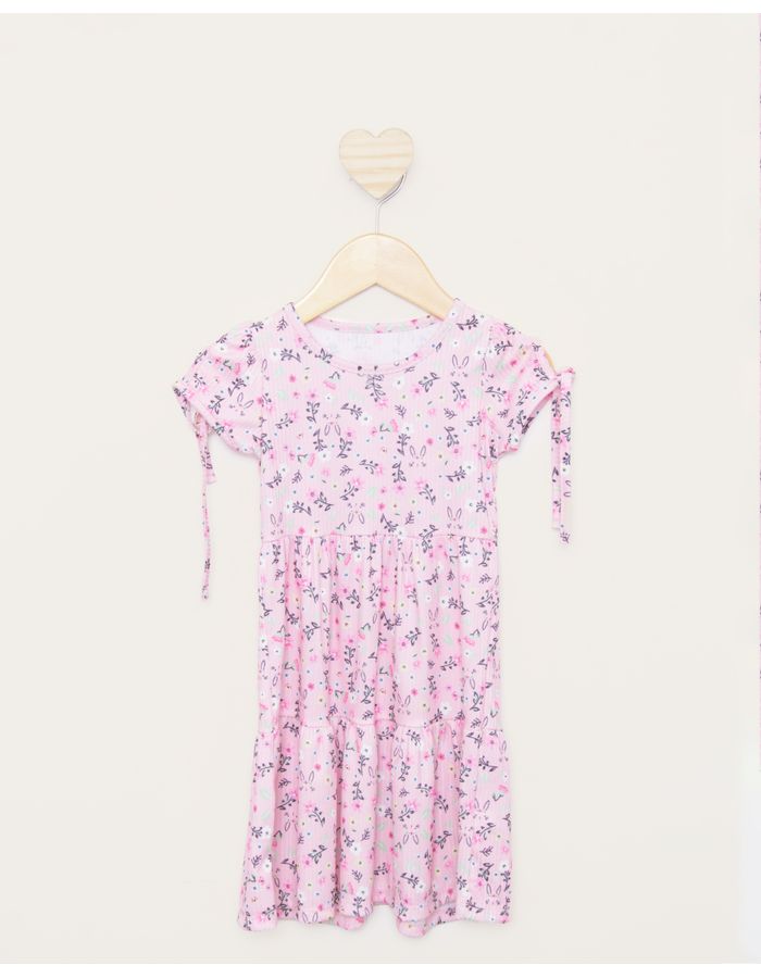 Vestido-Bebe-Manga-Curta-com-Amarracao-Tres-Marias-Florido-Rosa