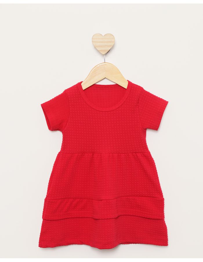 Vestido-Bebe-Curto-Texturizado-Com-Babados-Vermelho