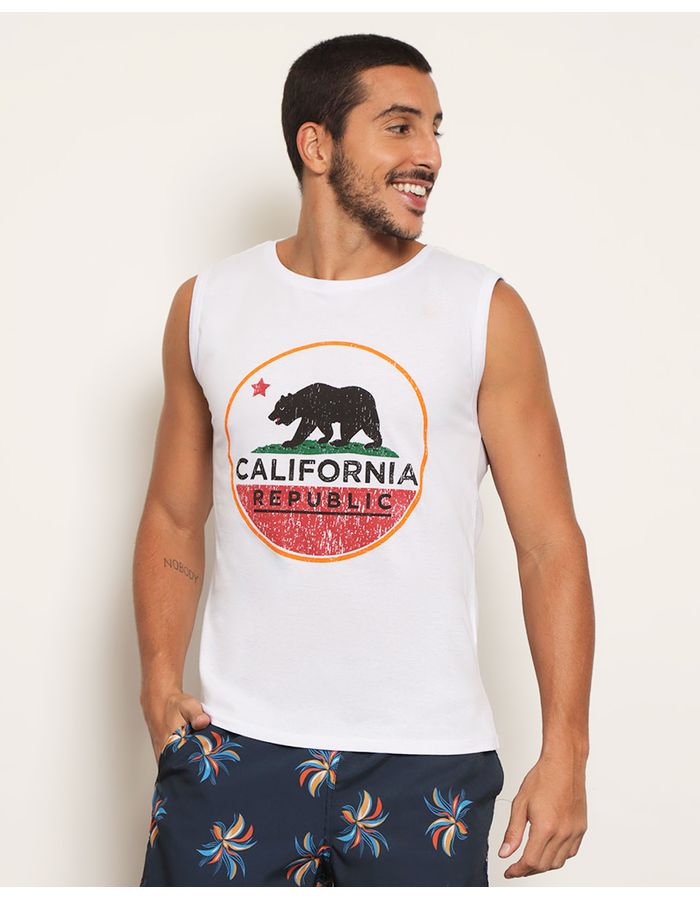 Regata Masculina Surf Estampa California Com Urso Branca