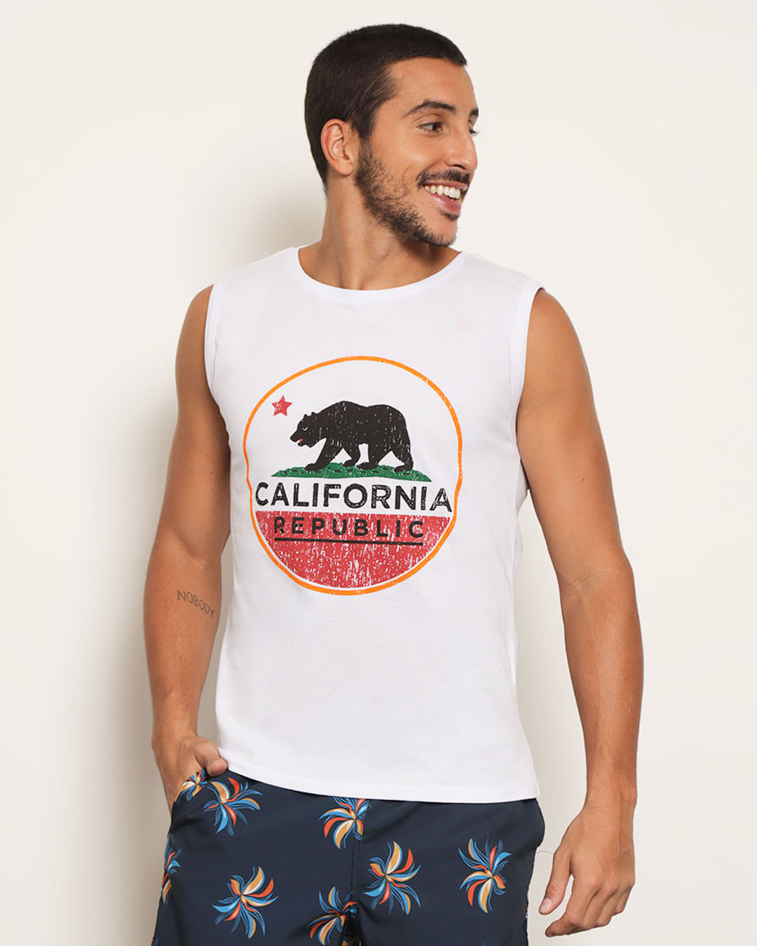 Regata Masculina Surf Estampa California Com Urso Branca
