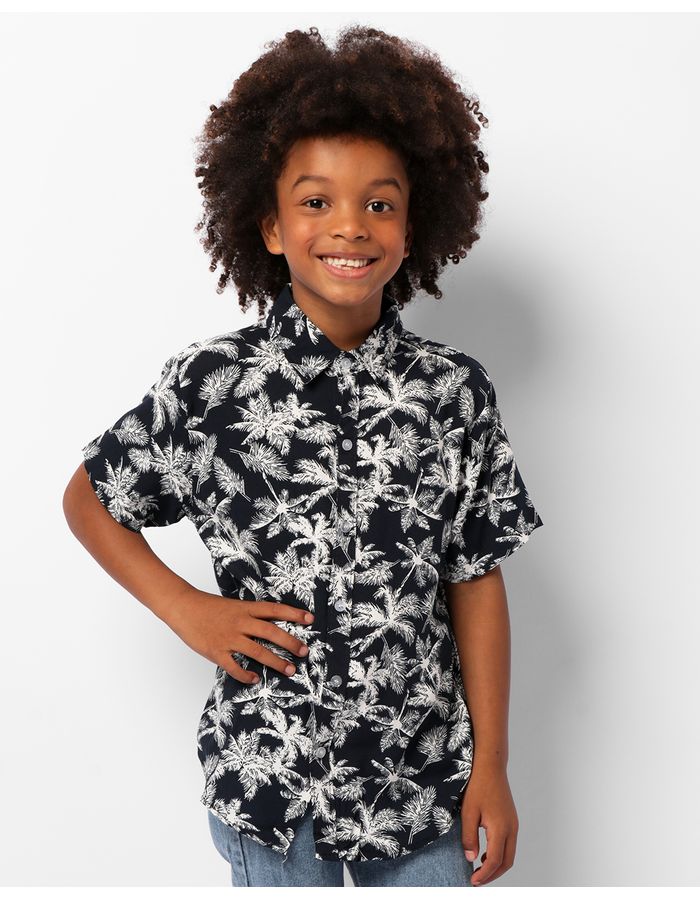 Camisa-Infantil-Viscose-Estampa-Floral-Marinho