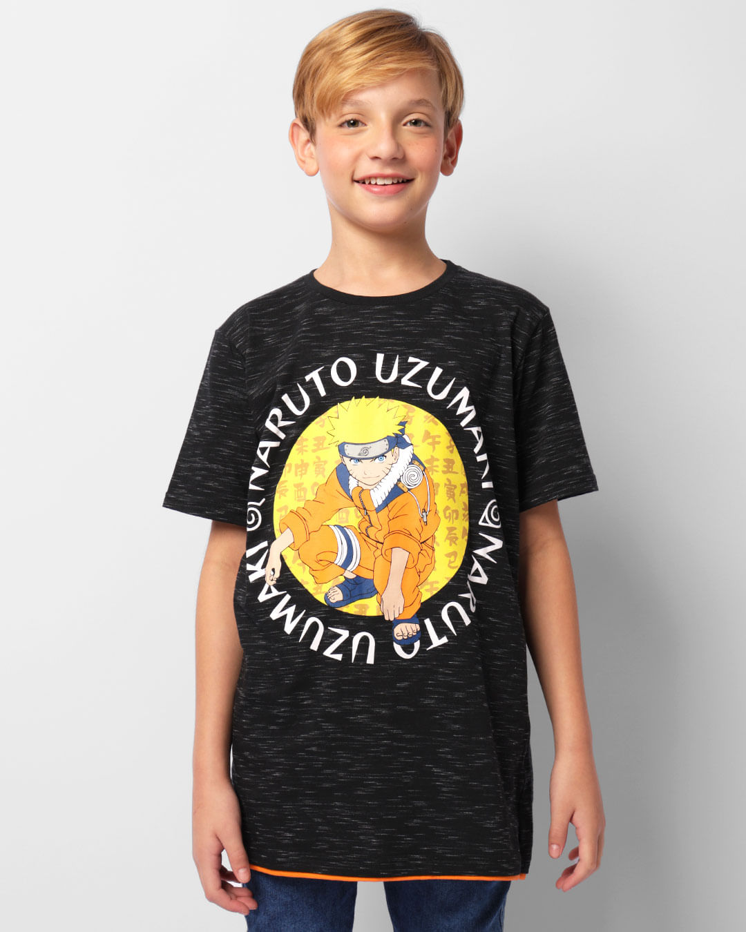 Camiseta Juvenil Flamê NarutoManga Curta Preta