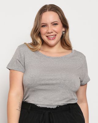 Blusa-Plus-Size-Feminina-Manga-Curta-Mescla-Cinza