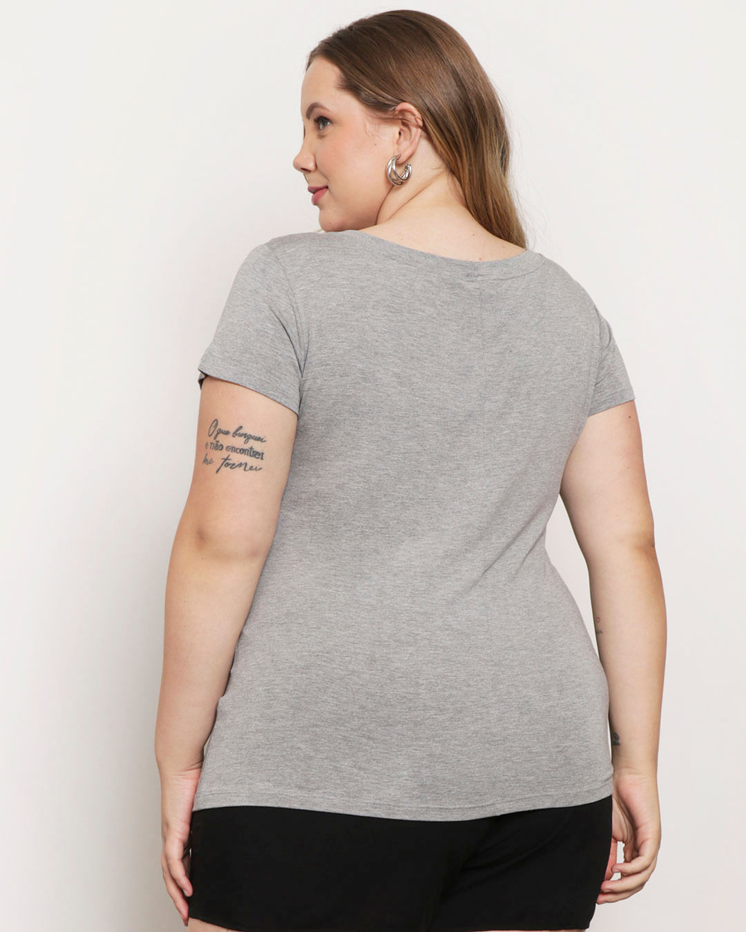 Blusa-Plus-Size-Feminina-Manga-Curta-Mescla-Cinza