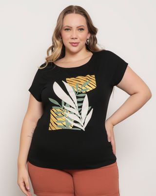 Blusa-Plus-Size-Feminina-Estampa-Folhagem-Preta