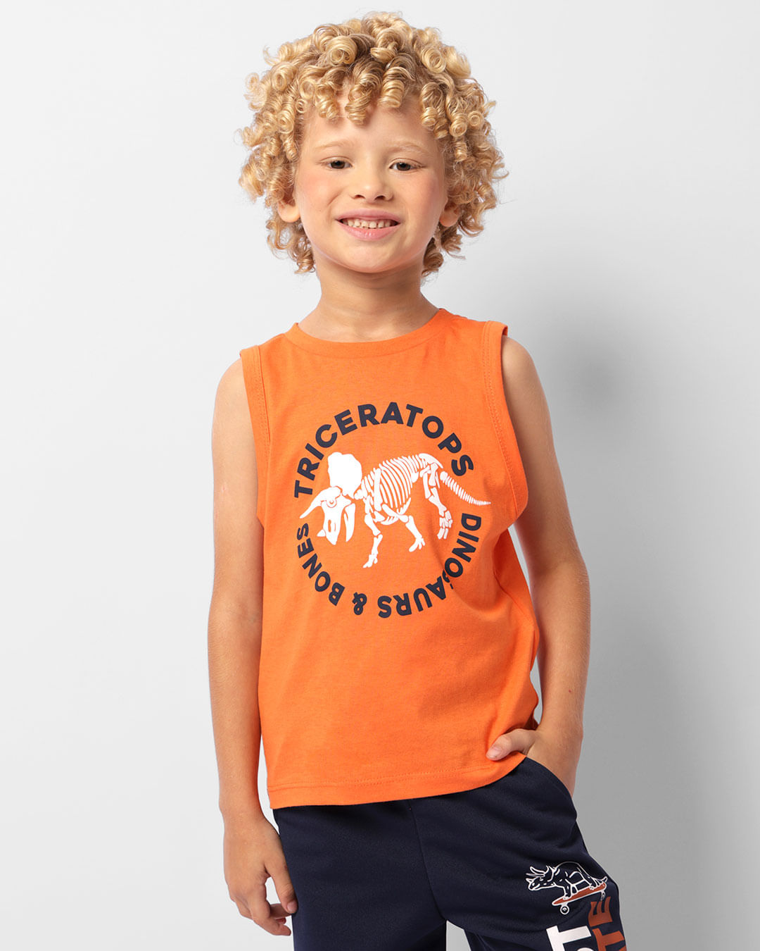 Regata Infantil Estampa Dinossauro Laranja