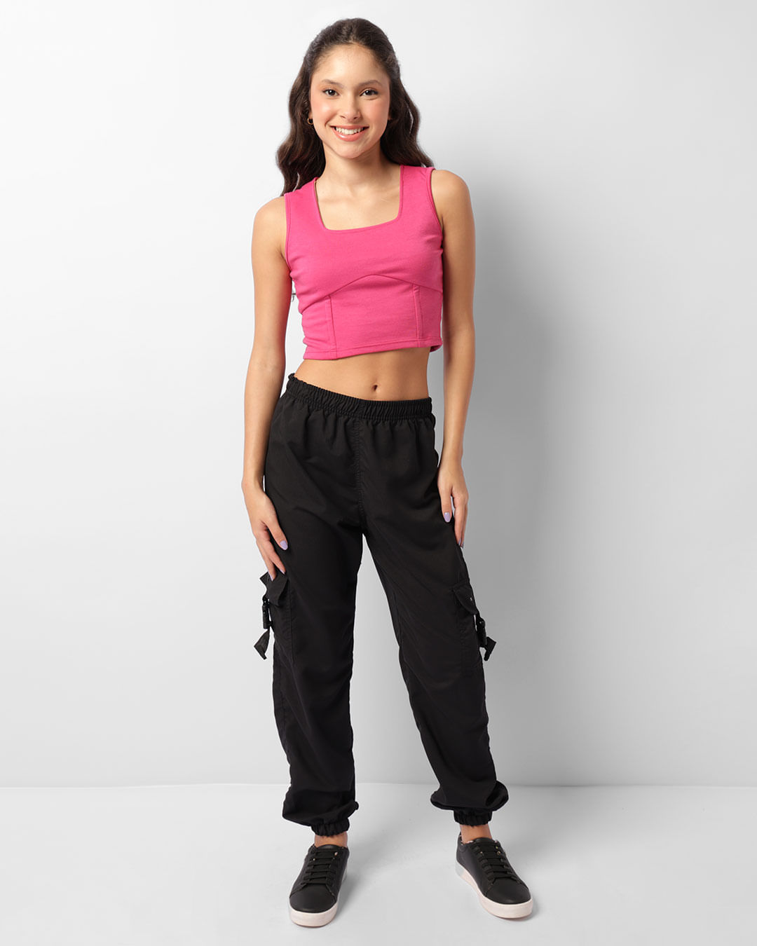 Calça Juvenil Jogger Com Bolso Cargo Preta