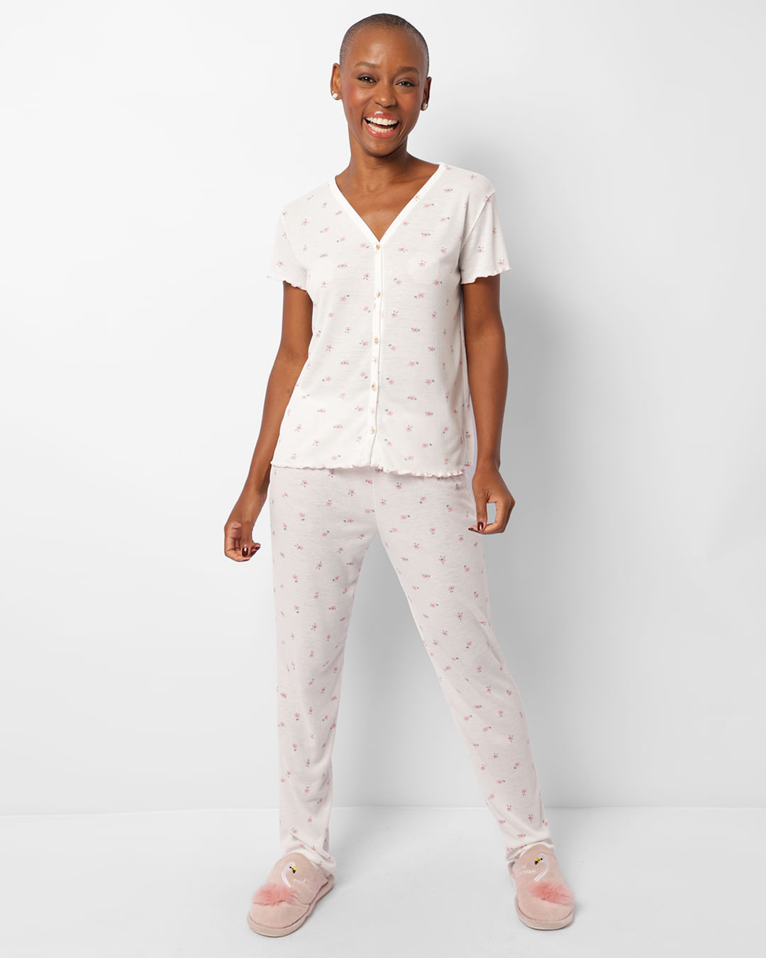 Pijama Feminino Longo Tal Mãe Tal Filha Estampado Off White